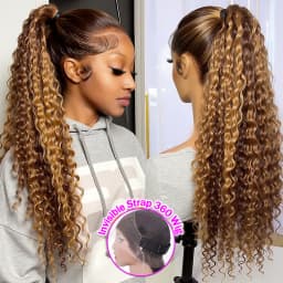 Honey Blonde 360 Lace Front Wig Human Hair 250 Density Deep Wave Highlight Curly Brown 13X4 Lace Frontal Wigs 427 Brazilian Hair