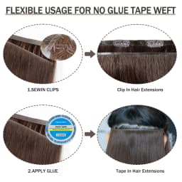 Invisible Long PU Tape Weft Human Hair Bundles Real Natural Hair Seamless Hand Tied Injected Tape In Hair Extensions Thick Ends