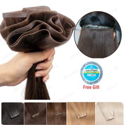 Invisible Long PU Tape Weft Human Hair Bundles Real Natural Hair Seamless Hand Tied Injected Tape In Hair Extensions Thick Ends