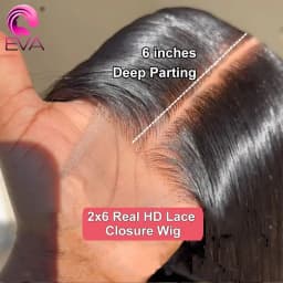 Eva Real HD Lace Wigs Straight 2x6 HD Lace Closure Wig Deep Part Pre Plucked Melt All Skins Invisible HD Human Hair Closure Wigs