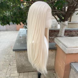 Elf Cosplay Peak Style Platinum Blonde Synthetic 13x4 Lace Front Wigs Women 26 Inch Long Straight Silky Free Part 150% Density