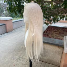 Elf Cosplay Peak Style Platinum Blonde Synthetic 13x4 Lace Front Wigs Women 26 Inch Long Straight Silky Free Part 150% Density