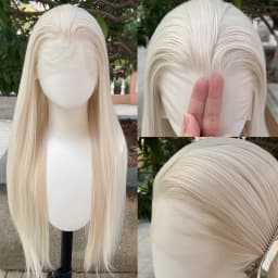 Elf Cosplay Peak Style Platinum Blonde Synthetic 13x4 Lace Front Wigs Women 26 Inch Long Straight Silky Free Part 150% Density
