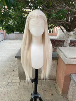 Elf Cosplay Peak Style Platinum Blonde Synthetic 13x4 Lace Front Wigs Women 26 Inch Long Straight Silky Free Part 150% Density