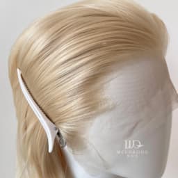 16Inch Light Blonde Mullet Wig Shoulder Length Glueless Wig with Hand Tied Lace Front Heat Resistant Fiber for Women Cosplay Dai