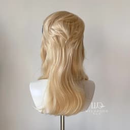 16Inch Light Blonde Mullet Wig Shoulder Length Glueless Wig with Hand Tied Lace Front Heat Resistant Fiber for Women Cosplay Dai