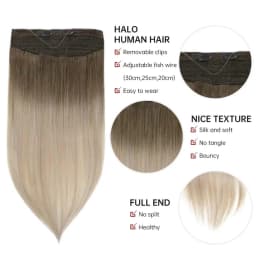 LaaVoo Fishing Wire Hair Extension For Women 12-20inch 100% Real Brazilian Human Hair Straight Natural Fish Line Hair Weft Hair