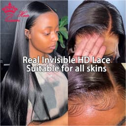 Jet Black Color Wig Queen Hair Real HD Lace Wig Raw Human Hair FULL Frontal Closure HD Melt Skin Lace Wig Straight / Body Wave
