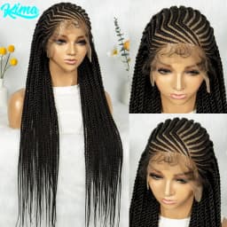 32Inch Cornrow Braided Wigs Synthetic Box Braids Wig Full Lace Braided Wig for Black Women Blended Lace Front Braiding Hair Wig