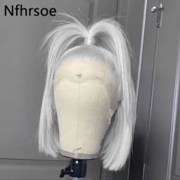 #60 Color White Platinum Ash Blonde Bob Human Hair Remy Straight 13x6 Lace Frontal Wig 13x4 Lace Front Wig 100% Human Hair