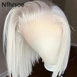 #60 Color White Platinum Ash Blonde Bob Human Hair Remy Straight 13x6 Lace Frontal Wig 13x4 Lace Front Wig 100% Human Hair
