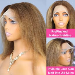 Kinky Straight 4/27 Highlight 13x4 Transparent Lace Frontal Human Hair Wigs Short Brown Blonde Piano Colored Human Hair Bob Wig
