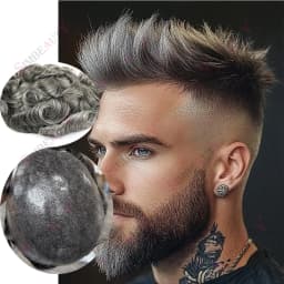 30mm Wave 1b50 1b80 White Gray Black Old Male Hair Prosthesis Natural Hairline Super Durable Thin Brown Poly Skin Base ManToupee