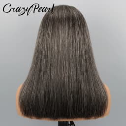 CrazyPearl Bob Wig Human Hair Salt and Pepper Grey Wigs 13X4 Straight Lace Frontal Wigs Human Hair Natural Hairline Gray Wigs