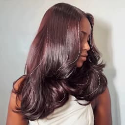 Glue-free Wig 9x6 in human hair, dark burgundy, ready-to-wear, Brazilian, colorful, degraded, mated, with pre-cut lace, density 250