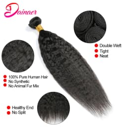 Kinky Straight Hair Bundles 100% Human Hair Weave Bundles 4 PCS Virgin Hair Brazilian Yaki Natural Hair Extensions Thick End