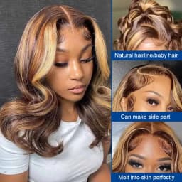 Ombre Bob Wig Human Hair 4/27 Highlight 13x4 Transparent Lace Wig Body Wave Honey Blonde Lace Front Bob Wigs Loose Wave 180 Density 14 Inches