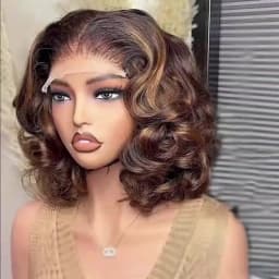 Ombre Bob Wig Human Hair 4/27 Highlight 13x4 Transparent Lace Wig Body Wave Honey Blonde Lace Front Bob Wigs Loose Wave 180 Density 14 Inches
