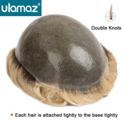 Knotted Skin Human Hair Prosthesis For Men Full Poly PU Toupee Ombre Platinum Male Hair Prosthesis Natural Hair System For Men