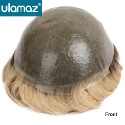 Knotted Skin Human Hair Prosthesis For Men Full Poly PU Toupee Ombre Platinum Male Hair Prosthesis Natural Hair System For Men