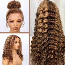 Highlight HD Invisible Strap 360 HD Lace Wig Pre Plucked Deep Wave Curly 200% Density 360 Invisible Drawstring Transparent Lace Frontal Wigs Highlight Wig Human Hair