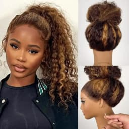 Highlight HD Invisible Strap 360 HD Lace Wig Pre Plucked Deep Wave Curly 200% Density 360 Invisible Drawstring Transparent Lace Frontal Wigs Highlight Wig Human Hair