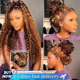 Highlight HD Invisible Strap 360 HD Lace Wig Pre Plucked Deep Wave Curly 200% Density 360 Invisible Drawstring Transparent Lace Frontal Wigs Highlight Wig Human Hair