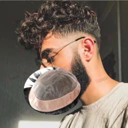 20mm Curly Toupee for Men 8”x6” Euro Virgin Human Hair Replacement Systems Men's Hairpieces Mono Lace Top with Durable PU Around