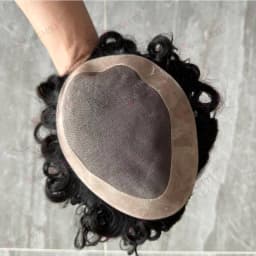 20mm Curly Toupee for Men 8”x6” Euro Virgin Human Hair Replacement Systems Men's Hairpieces Mono Lace Top with Durable PU Around