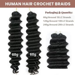 Miracle Knots Knotless Crochet Human Hair Extensions Pre Separated Pre Fluffed Deep Curly Deep Wave Feather Line Hair Pre Looped With String Reusable Bulk Hair For Boho Invisible Braids 60G/pack For Women