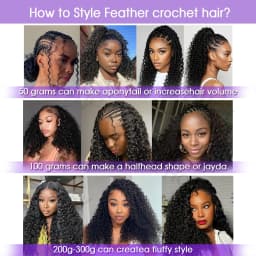 Miracle Knots Knotless Crochet Human Hair Extensions Pre Separated Pre Fluffed Deep Curly Deep Wave Feather Line Hair Pre Looped With String Reusable Bulk Hair For Boho Invisible Braids 60G/pack For Women