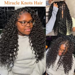 Miracle Knots Knotless Crochet Human Hair Extensions Pre Separated Pre Fluffed Deep Curly Deep Wave Feather Line Hair Pre Looped With String Reusable Bulk Hair For Boho Invisible Braids 60G/pack For Women