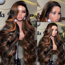 Finros Colored 1B/30 Black Brown Ombre Highlight Body Wave 13x6 HD Lace Frontal Human Hair Wig 13x4 Lace Front Wigs For Women