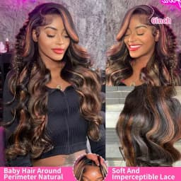 Finros Colored 1B/30 Black Brown Ombre Highlight Body Wave 13x6 HD Lace Frontal Human Hair Wig 13x4 Lace Front Wigs For Women