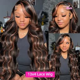 Finros Colored 1B/30 Black Brown Ombre Highlight Body Wave 13x6 HD Lace Frontal Human Hair Wig 13x4 Lace Front Wigs For Women