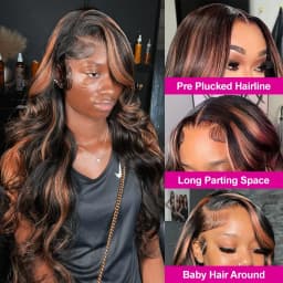 Finros Colored 1B/30 Black Brown Ombre Highlight Body Wave 13x6 HD Lace Frontal Human Hair Wig 13x4 Lace Front Wigs For Women