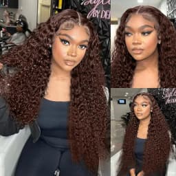250% Chocolate Brown Deep Wave 13x6 HD Lace Frontal Human Hair Wigs 30 36 Inch Remy #4 Colored Loose Curly 13x4 Lace Front Wig