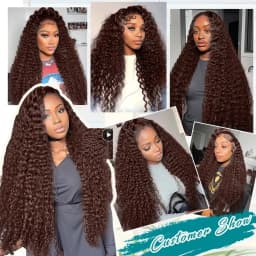 250% Chocolate Brown Deep Wave 13x6 HD Lace Frontal Human Hair Wigs 30 36 Inch Remy #4 Colored Loose Curly 13x4 Lace Front Wig