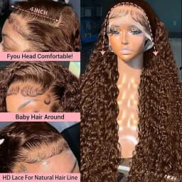 250% Chocolate Brown Deep Wave 13x6 HD Lace Frontal Human Hair Wigs 30 36 Inch Remy #4 Colored Loose Curly 13x4 Lace Front Wig