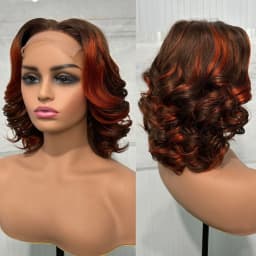 100% Human Hair Wig Highlight Bob Bouncy Loose Curly 12" 250% Density 5x5 HD Lace Closure Glueless Wigs Human Hair Ready To Wear