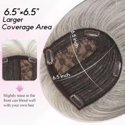 Short 6.5*6.5inch Large Base Hair Pieces Silver Gray Human Hair Toppers 10 inch Toppers for Women with Multiple Non-slip Clips