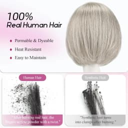 Short 6.5*6.5inch Large Base Hair Pieces Silver Gray Human Hair Toppers 10 inch Toppers for Women with Multiple Non-slip Clips