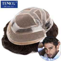Men's Clip-On Hair Mono & Pu With Lace Front Durable For Male Hair Prosthesis Natural Human Hair Toupee Men Wig Exhaust Systems