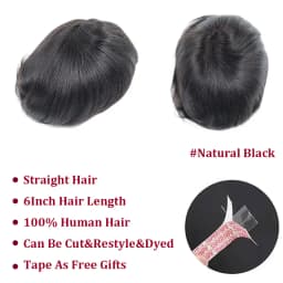 8x10" Breathable Fine Mono With NPU Toupee For Men Human Hair Piece Natural Black Male Wig Toupee Men's Replacement Systems