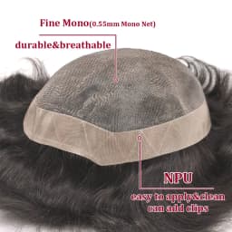 8x10" Breathable Fine Mono With NPU Toupee For Men Human Hair Piece Natural Black Male Wig Toupee Men's Replacement Systems