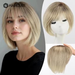 Ombre Gray Blonde Real Human Hair Toppers 6.5*6.5inch Large Base 4Clips Topper 10inch Hair Topper for Women with Bangs Side Part
