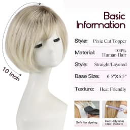 Ombre Gray Blonde Real Human Hair Toppers 6.5*6.5inch Large Base 4Clips Topper 10inch Hair Topper for Women with Bangs Side Part