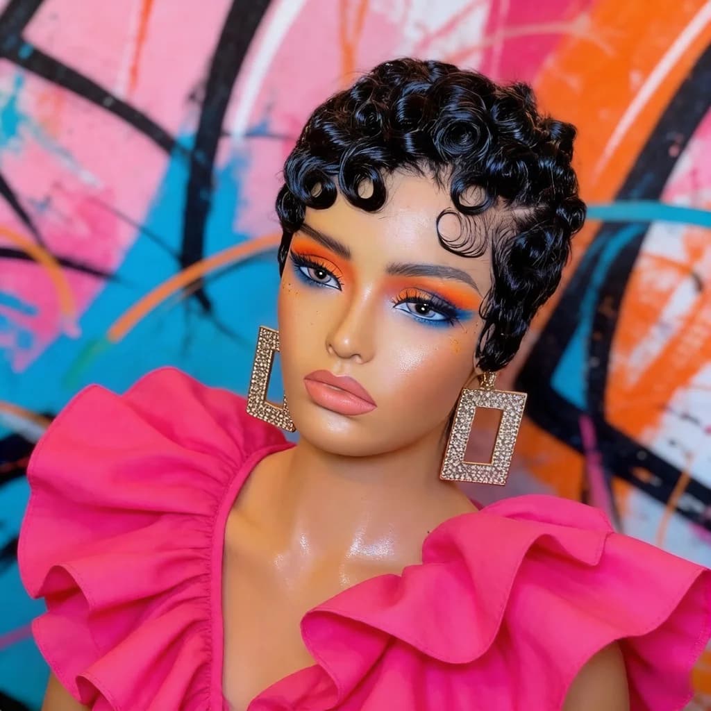 Pixie Cut Lace Front Human Hair Wigs 13X4 Lace Frontal Wigs Short Layered Pixie Cut Curly Wigs