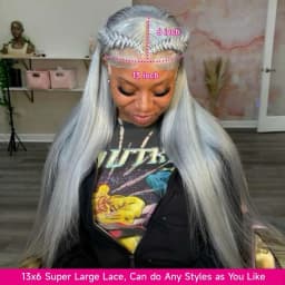 13x6 Silver Gray Lace Frontal Wigs For Women Bone Straight Grey Lace Front Human Hair Wigs Pre Plucked Hairline with Baby Hair 220% Density 38 40 42 inch