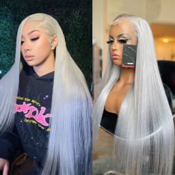 13x6 Silver Gray Lace Frontal Wigs For Women Bone Straight Grey Lace Front Human Hair Wigs Pre Plucked Hairline with Baby Hair 220% Density 38 40 42 inch